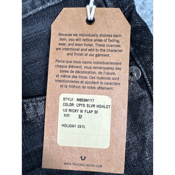 True Religion Mens 32 Distressed Silver Highlight Ricky Jeans USA Casual 90s Y2K - Picture 9 of 16